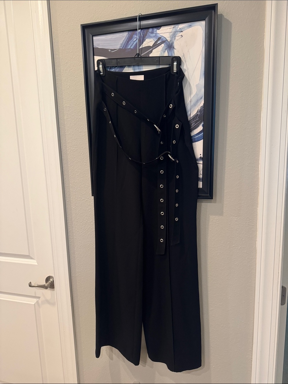 Cinq a Sept Black Wide-Leg Pants with Eyelet Belt Detail